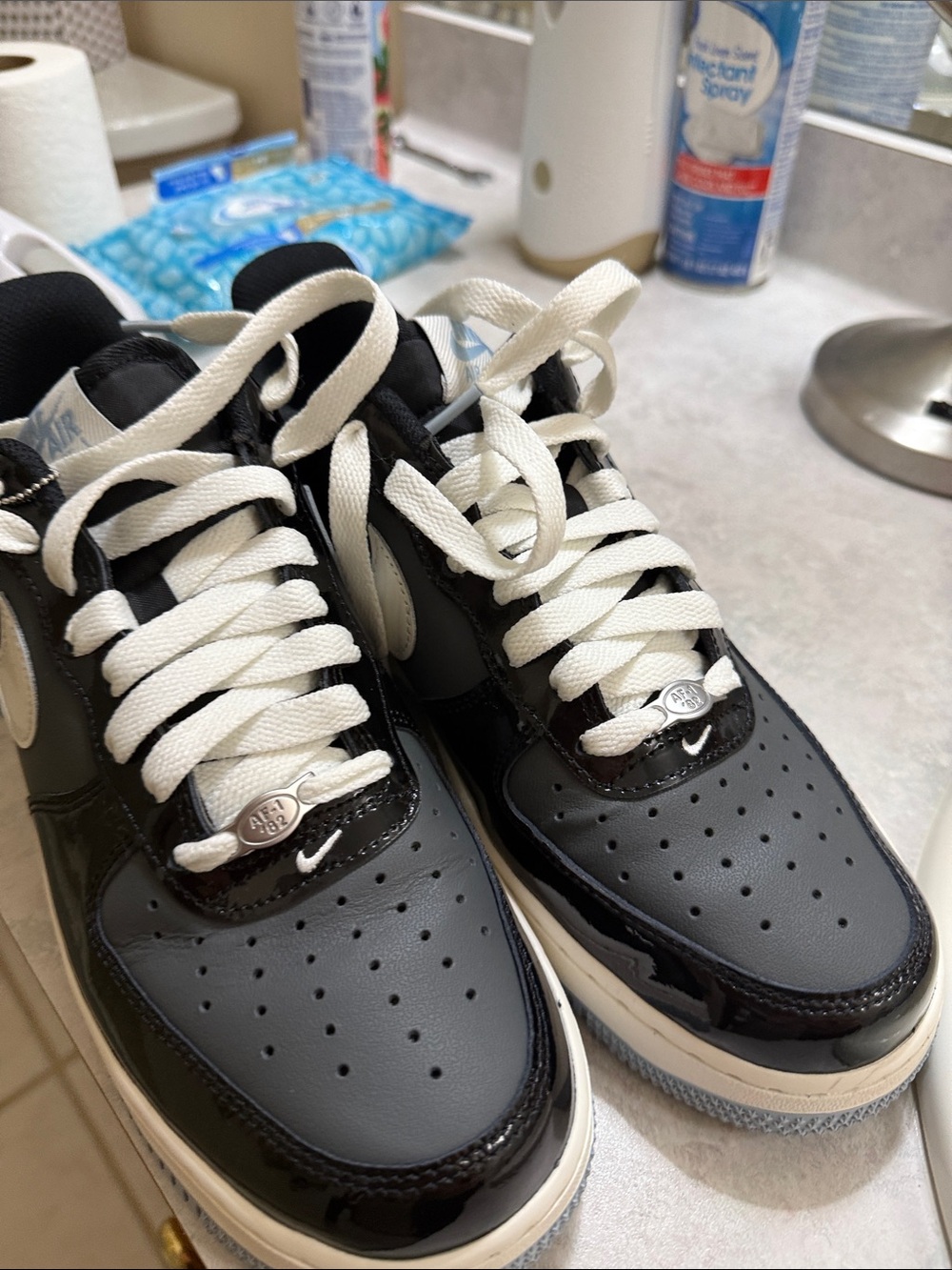 Nike Black Patent Low-Top Sneakers with White Laces